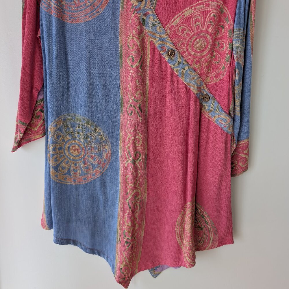 Shaybali Pink Blue Batik Rayon Tunic Top M - Picture 2 of 6
